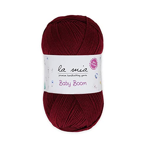 1 Skein La Mia Baby Boom, 100% Antipilling Acrylic Yarn for Knitting and Crochet for Knitting and Crochet, 100 g (3.5 oz) / 250 m (273 Yards), Weight 3 : Light-Dk, Burgundy - 110