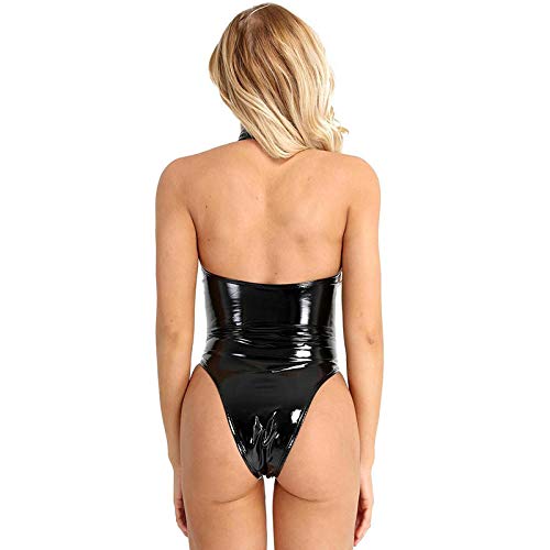 Sexy Lingerie Sexy Glanzend Zwart Leren Turnpakje Latex Turnpakje Dames - Afbeelding 3