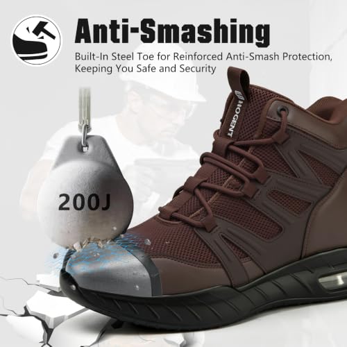 Hogent Steel Toe boots for Men Women Comfortable Lightweight Mens Work Boots with Air Cushion Puncture Proof Indestructible Safety Shoes for Construction & Warehouse Jobs — view 2