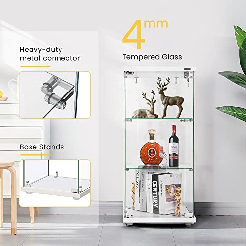 Vivohome 3 Layers 16''W X 16''D X 34''H Glass Display Cabinet Showcase Countertop With Lock, 4Mm Tempered Glass 25Mm Mdf Base #TOP2