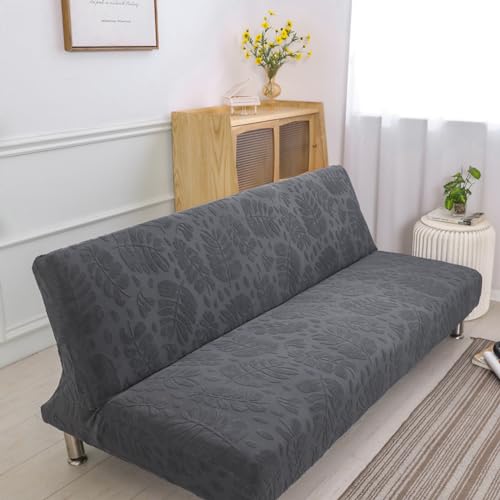 Sofabezug Ohne Armlehne Stretch 2/3 Sitzer Rutschfest Sofaüberwurf Sofahusse Armlose Jacquard Schlafsofabezug Sofabettüberzug Klappcouch Futon Schonbezug Abdeckung für Schlafsofa (100-140cm,Dark gray)