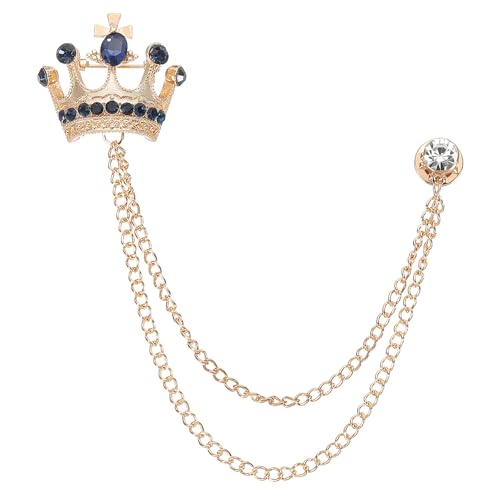 Image of PATIKIL Crown Hanging Chain Brooch Pins | Rhinestone Suit Pins Fashion Crystal Lapel Pins for Women Men