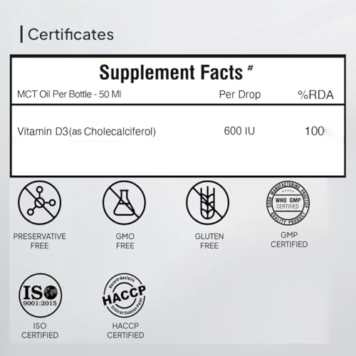 Miduty Coco Vitamin D3 Oral Solution 600 IU | Cholecalciferol Drops with MK-7 | Supports Strong Bones, Muscles, Joints & Immunity | Enhances Calcium Absorption | 50 ml