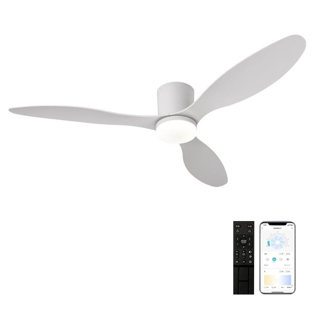 42 Inch Modern Ceiling Fan with Light,3000K-6000K Stepless Dimmable LED Lighting,6-for Speed Quiet Reversible DC Motor,Remote & App Control,Flush Mount Low Profile Ceiling Fan for Bedroom Living Room