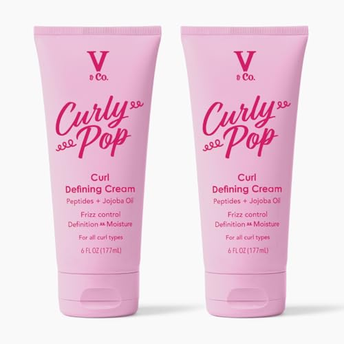 Image of V&Co. Beauty Curly Pop Curl Defining Cream - Curl Cream for Curly Hair, Anti Frizz & Moisturizing Hair Care with Peptides & Jojoba Oil - Defines Curls, Enhances Elasticity & Adds Hydration - 6 oz