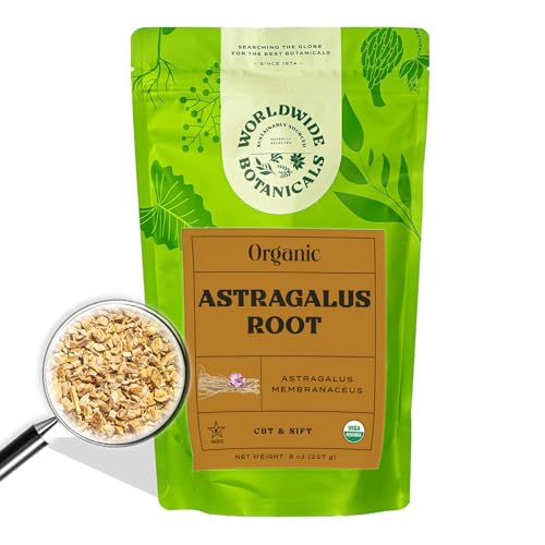 Worldwide Botanicals Organic Astragalus Root 8 Oz 100% Astragalus membranaceus - Cut & Sift Huang Qi Used in Traditional Chinese Medicine to Strengthen and Protect