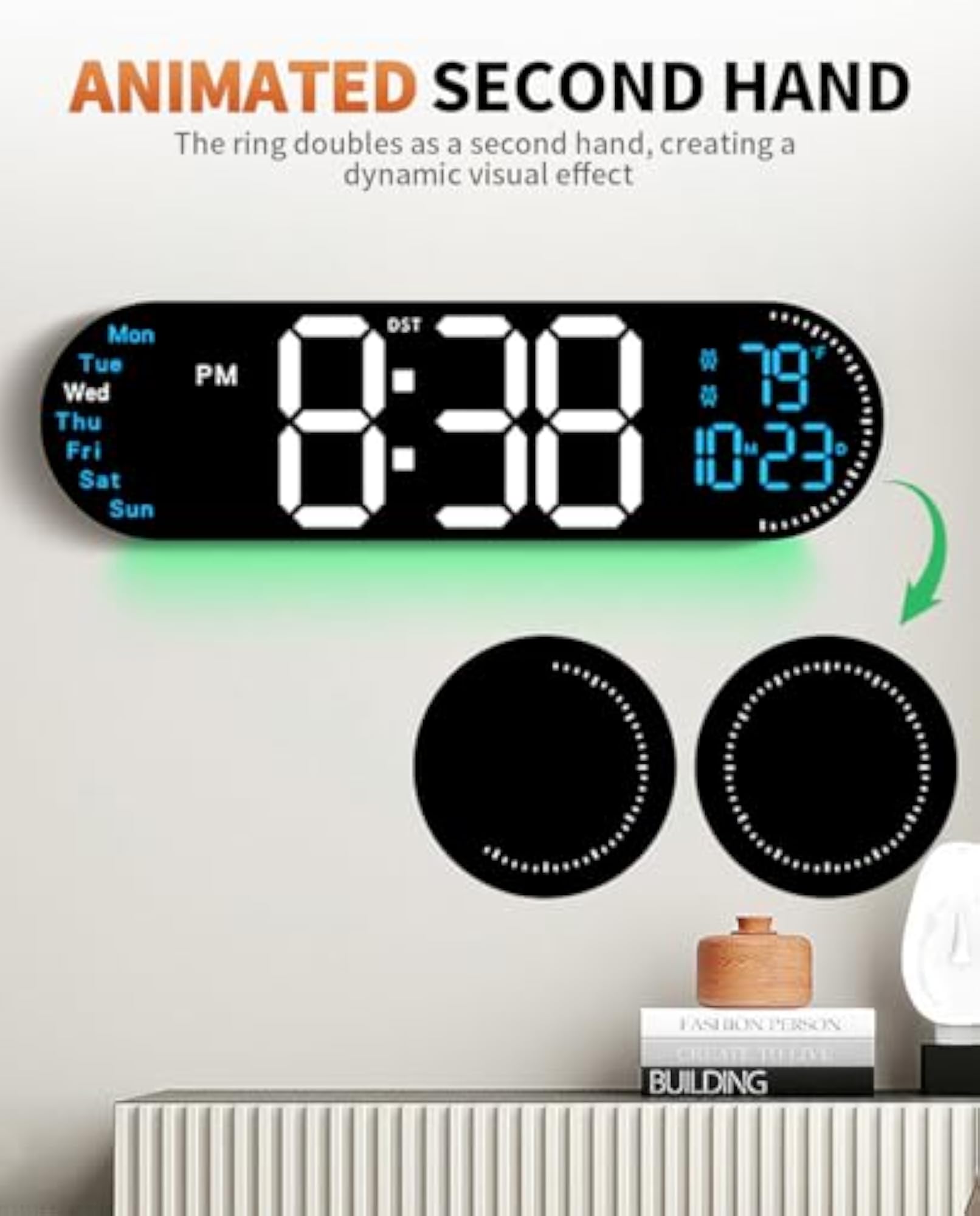 Digital Wall Clock with Color Changing, 17.2 Inch