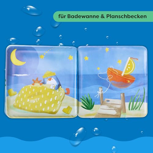 HABA Badebuch Pinguin – Wasserspaß für Babys ab 6 Monaten – Mit Quietsche-Effekt & bunten Illustrationen – Spritzfestes Spielzeug für Badewanne – 2012340001