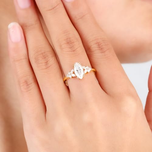 Engagement Rings for Women, Marquise 1CT Moissanite Rings 925 Sterling Silver Ring Wedding Bands for Women Anniversary Promise Rings for Her, Wedding Ring Size 3-103