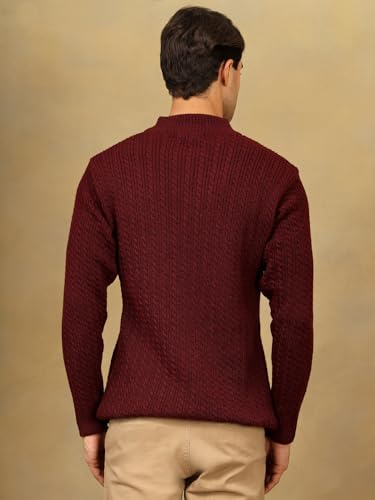 Image of Kvetoo Men's Full Sleeve High Neck Zipper Sweater| Warm Cable Knit Quarter Zip Pullover | Wool Winter Sweater for Casual & Office Wear