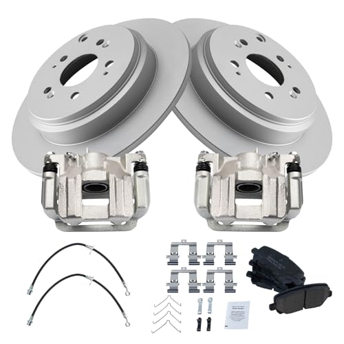 Image of TRQ Rear Brake Pad & Rotor Kit Ceramic Premium G-Coated Compatible with 2011-2017 Honda Odyssey