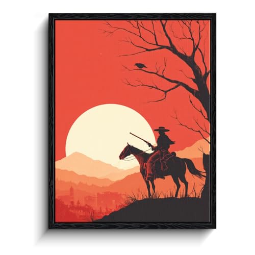 WOXZQ Western Cowboy Horseback Silhouette Sunset Wall...