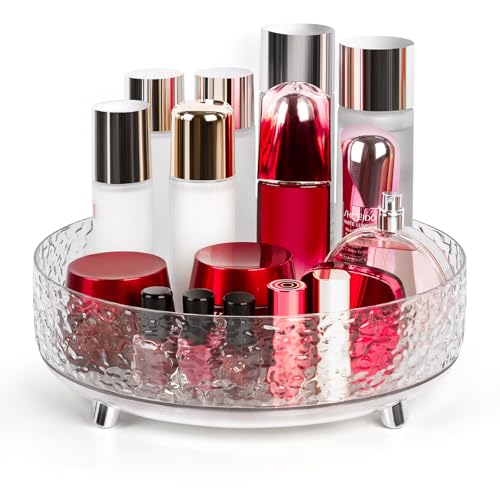 CECOLIC Lazy Susan Organiseur de Maquillage Rotatif à 360°, 28 cm Plateau de Rangement pour Parfums, Soins de la Peau, Cosmétiques pour Coiffeuse (Transparent)