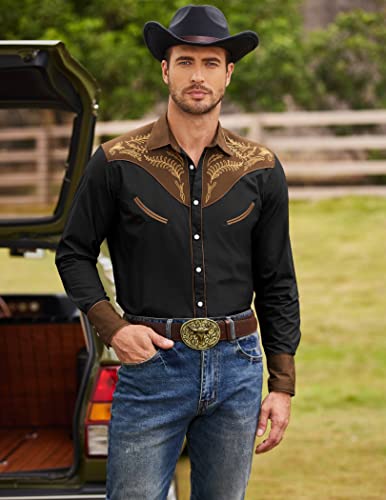 COOFANDY Men's Western Cowboy Shirt Embroidered Button Down Long Sleeve Shirts3