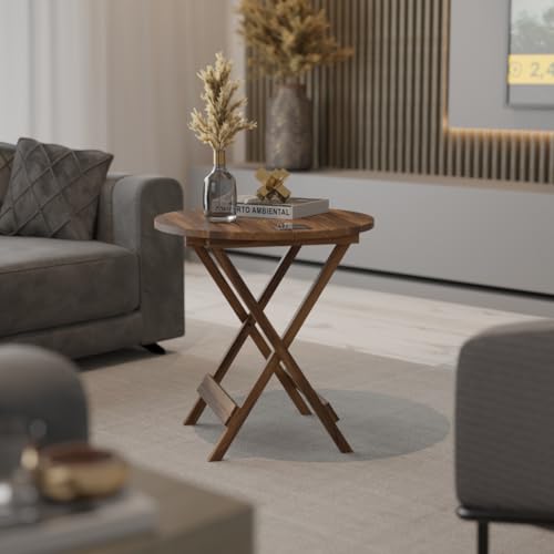 Image of ETIQUETTE ART Patio Folding Coffee Table /Tea Table,Outdoor Wooden Square Portable End Table /Picnic Table for Camping & Dining /Balcony and Garden Bistro Side Table (Round 24 in)