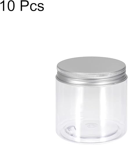 Miniatura 3 de uxcell Tarros de plástico transparente con tapa de aluminio en tono plateado, 10 recipientes redondos recargables de almacenamiento de alimentos de