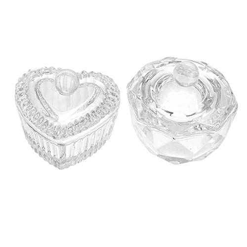 IWOWHERO 2pcs Crystal Nail Art Cups with Lid Acrylic Liquid Powder Mixing Glass Bowl