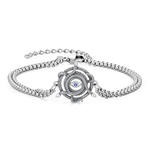 Snake Bracelet for Women Men 925 Sterling Silver Evil Eye/Pentagram Snake Bracelet Adjustable Vintage Jewelry Gift for Women Men