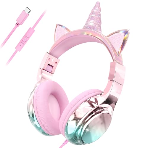QearFun �L�b�Y���j�R�[���w�b�h�t�H�� USB C�t�� ���̎q���� �}�C�N�t�� 85/94dB ���S�ȃ{�����[�����~�b�^�[ ���܂Ȃ��R�[�h ���L�|�[�g �܂肽���ݎ��L���L���L���w�b�h�Z�b�g �w�Z ���s �^�u���b�g iPad�p