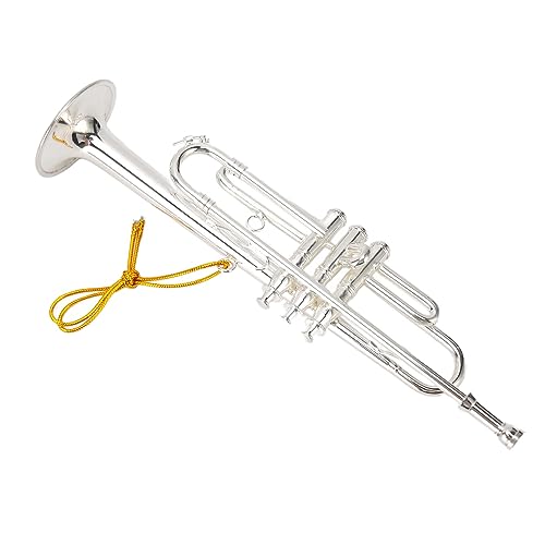 Topyond Mini-Trompete, 14 cm, Silber, Kupfer, exquisite lebensechte Dekoration für Musikliebhaber, Auto, Rucksack, Handtasche und Weihnachtsbaum für Weihnachten und Valentinstag