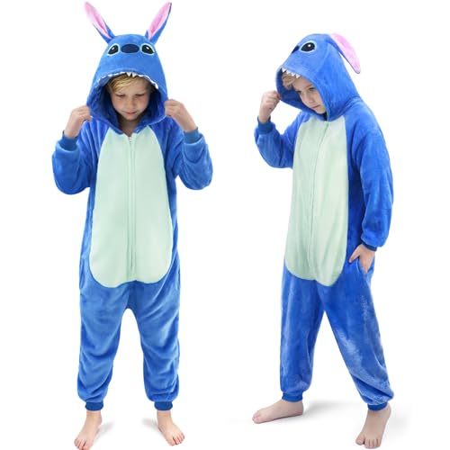 Nabobs Unisex Animal Onesie Costume Flannel Halloween Cosplay Costume - Homewear Animal Outfit Blue