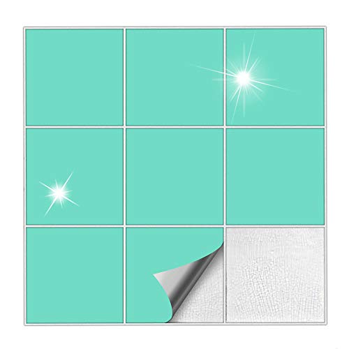 Kiwistar Fliesenaufkleber Mint Glänzend - 9 x 9 cm - 1 Stück - Klebefliesen Fliesenmuster Stickerfliesen Wandfliesen überkleben - selbstklebend für glatte Flächen