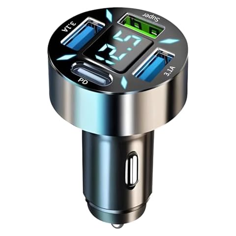 4 Ports Car Charger with LED Display Cover
