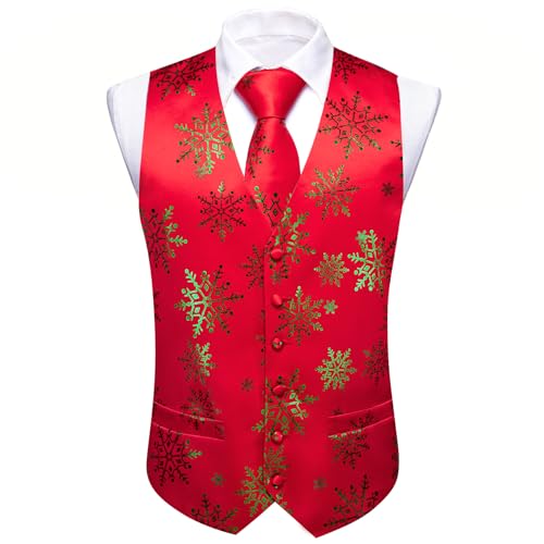 Image of Barry.Wang Men Christmas Vest Xmas Tree Snow Elk Snowflake Holiday Suit Waistcoat Tie Set New Year Festival