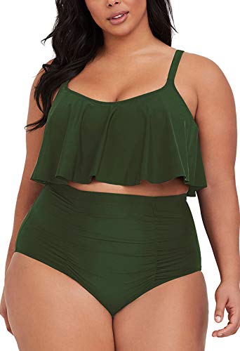 Sovoyontee Women's 2 Piece Plus Size High Waisted Swimsuit Bathing Suit Army Green 2XL