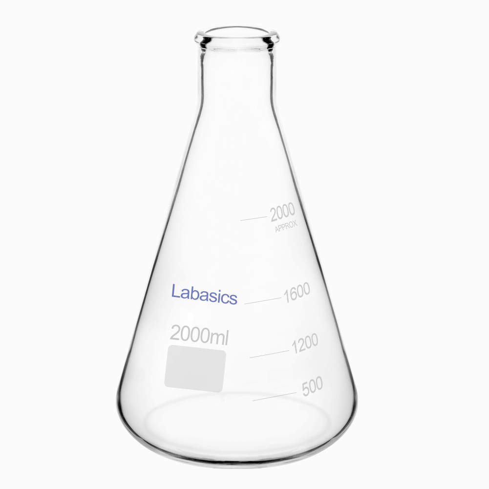 Labasics Glass Narrow Mouth Erlenmeyer Flask, Borosilicate Glass Heavy Wall Flask with Heavy Duty Rim, 2 L