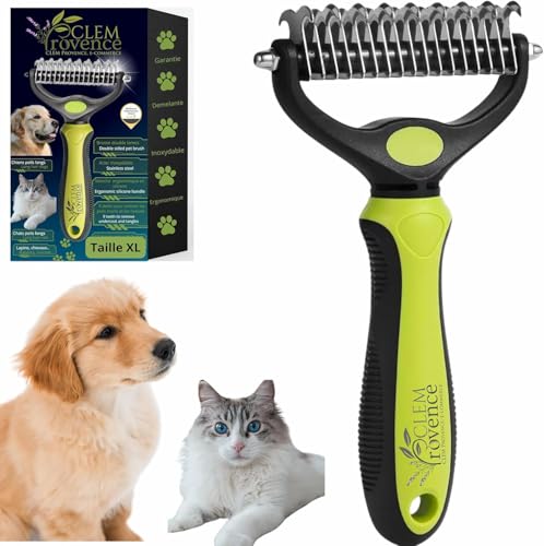 CLEM Provence - Brosse Chien & Chat Poil Long - Double Lame Démêlante pour Enlever Sous Poils et Nœuds Brosse Professionnelle pour le Toilettage de tous vos Animaux...