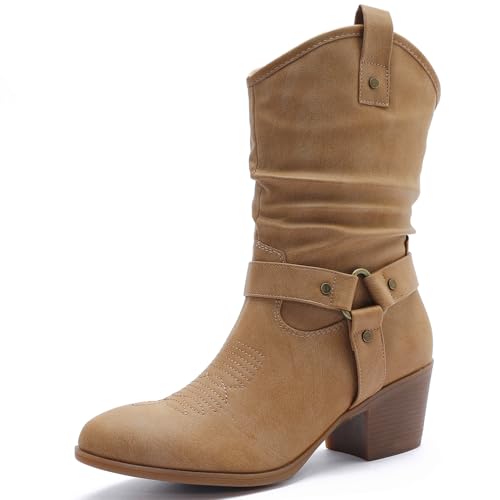 Image of GLOBALWIN Women's Mid Calf Cowgirl Boots Western Boots For Women