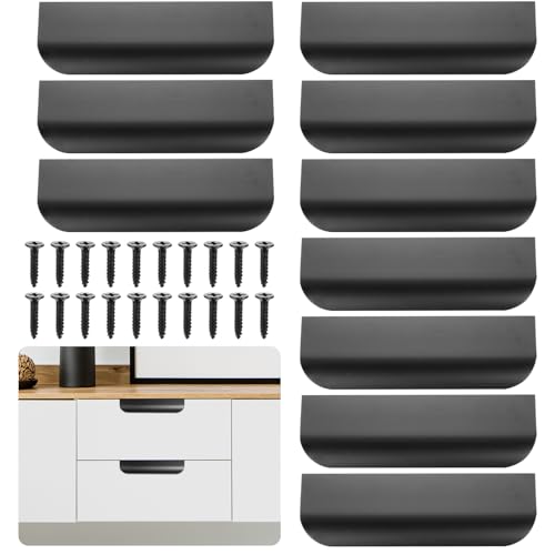 Peygre 10 Pcs Poignee de Meuble Cuisine Invisible, 120mm Poignée de Tiroir Dissimulée noires, Poignées de Tiroir Dissimulées pour placards, tiroirs, meubles de chambre et cuisine