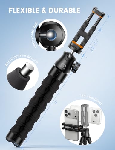 Image of Lamicall Tripod for iPhone - [Ultra-Stable] Phone Tripod with Wireless Remote, Mini Flexible Phone Stand for Recording with 1 /4'' Screw and Cold Shoe for iPhone Gopro Camera Pocket 3 /4 fit Vlog Travel