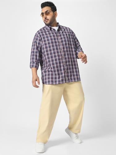 Image of Urbano Plus Men's Loose Mid Rise Baggy Fit Solid Chino Trousers Non-Stretchable