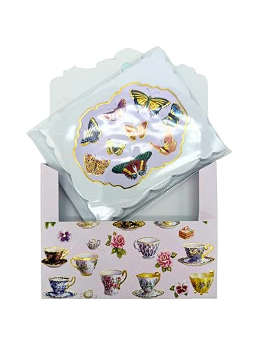 Image of Poster Foundry Set of 3 - Teacup Boxed Note Cards by Carol Wilson Tea Cup Notecards 10 embossed 4x5 Die-Cut Matching Envelopes in Decorative Gift Box with Magnetic Flap. NCP2049