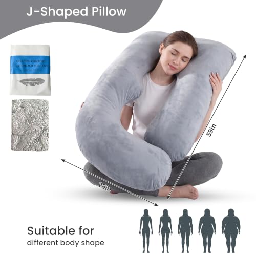 Image of Jcickt Pregnancy Pillow for Sleeping,59 inch Maternity Pillow with Removable Washable Cover,U-Shaped Velvet Full Body Pregnant Pillow -Support for Backs,Legs, Belly, HIPS, Improve Sleep-Gray