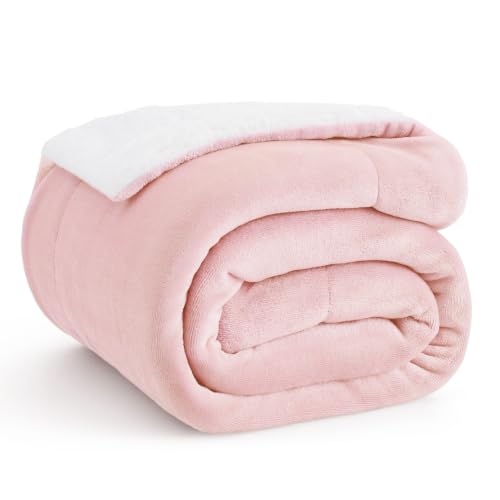Image of Bedsure GentleSoft Sherpa Fleece Throw Blanket for Couch, Non-Heated, Thick and Warm Throw Gifts for Women and Girls, Soft Fuzzy Plush Kids Blanket for Spring, Room Home Decor, Pink, 50x60 Inches