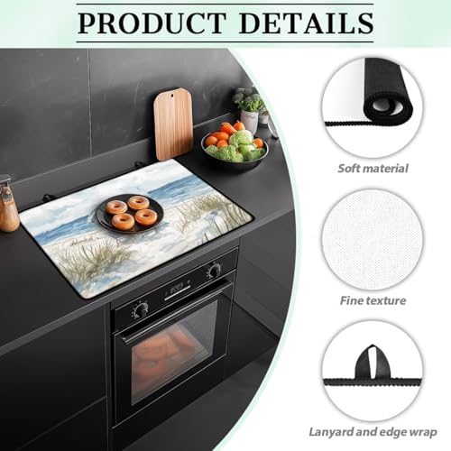 Image of Glass Ceramic Top Stove Cover Foldable Flat Cooktop Cover Mat Anti-Scratch Induction Stove Top Protector Mat Range Covers for Electric Stove, 29 x 21 Inch, Beach Chair Sailboat