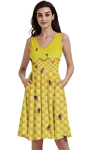 CowCow Womens Summer Sundresses Watercolor Beetles Insect Bee Butterfly Bugs Dragonfly Skater Dress, XS-5XL
