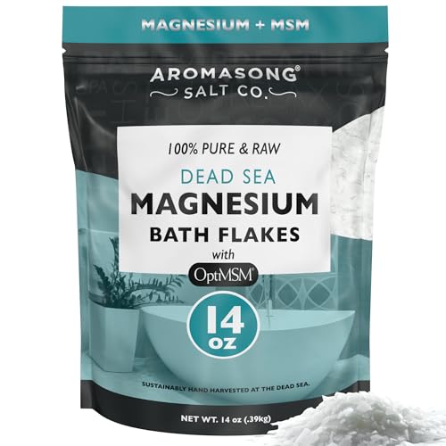 Aromasong RAW Magnesium Flakes + OptiMSM for Soaking 14 Oz. Resealable Pack - Muscle Relaxing Organic Bath Salts Magnesium Chloride Flakes.