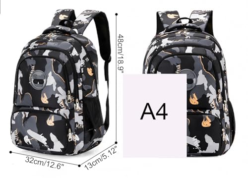 JiaYou Boys Primary School Backpack Large Capacity Trendy Camouflage Elementary Daypack(Black,20 Liters)2