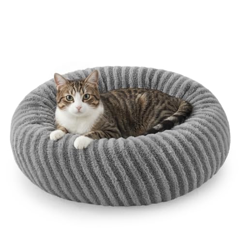 Pawk Small Dog Bed Donut Dog Bed Calming Puppy Beds Machine Washable with Teddy Plush Fit 20lbs Dachshund 51x51x20cm