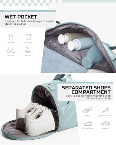 Image of Gym Bag for Women & Men with Wet & Shoe Compartment, Small Duffle Bag for Travel, Sport, Gym, Workout, Overnight, Weekender, Carry-on - Light Blue