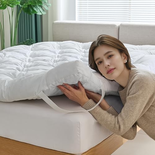 WhatsBedding 3 Inch Feather Bed Mattress Topper, Duck Feather Memory Foam Bed Topper,Soft Fluffy...