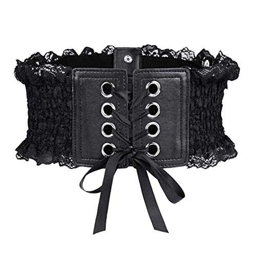 Femmes Élégant Ceinture en Dentelle Rétro Taille Élastique Ceinture Noir Rouge Café Blanc Corsets Automne Nouveau-Noir, 60-85cm Cover