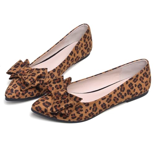 Image of TN TANGNEST Women's Flats Comfortable Dressy Slip On | Pointed Toe Bow Ballet Shoes, Business Casual Office Flats, Suede Flat Shoes