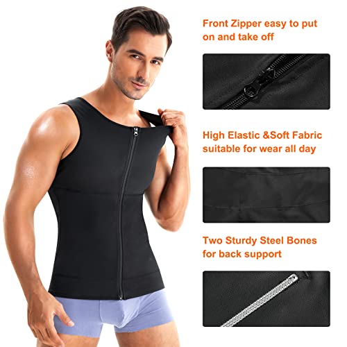 Wonderience Compression Shirts For Men Undershirts Slimming Body Shaper Tank Top Vest With Zipper (Black, Large) #TOP1
