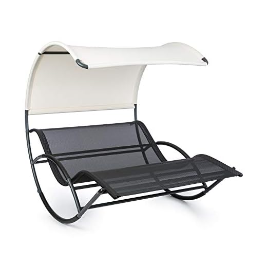 blumfeldt The Big Easy - Chaise Longue à Bascule, Ergonomique, Résistant aux intempéries, Toit imperméable, Protection UV, Acier, Usage intérieur et extérieur, Max. 350 kg, Noir