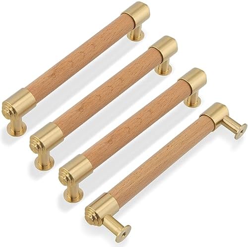 mid century modern dresser pulls KOXHERO Brass and Wood Cabinet 5 Inch Center to Center Hole 4Pack Kitchen Drawer Handle Unfinished Knob for Closet Cupboard Wardrobe Brushed Finish white tarnish over time Under 150 USD Pear Shape Dresses | Color:Limited Dark Sylvan